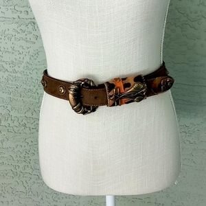 Adoppia Vita Leather Belt Antiqued Hardware With Calf/Pony Hair